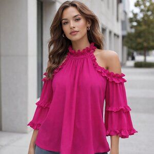 Amanda Uprichard | Hot Pink Cut Out Shoulder Blouse